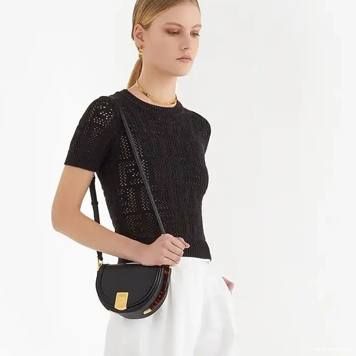 Cheap Leather Bag Logo Black Fendi In Moonlight ROMA Calf 0414 HOT SALE